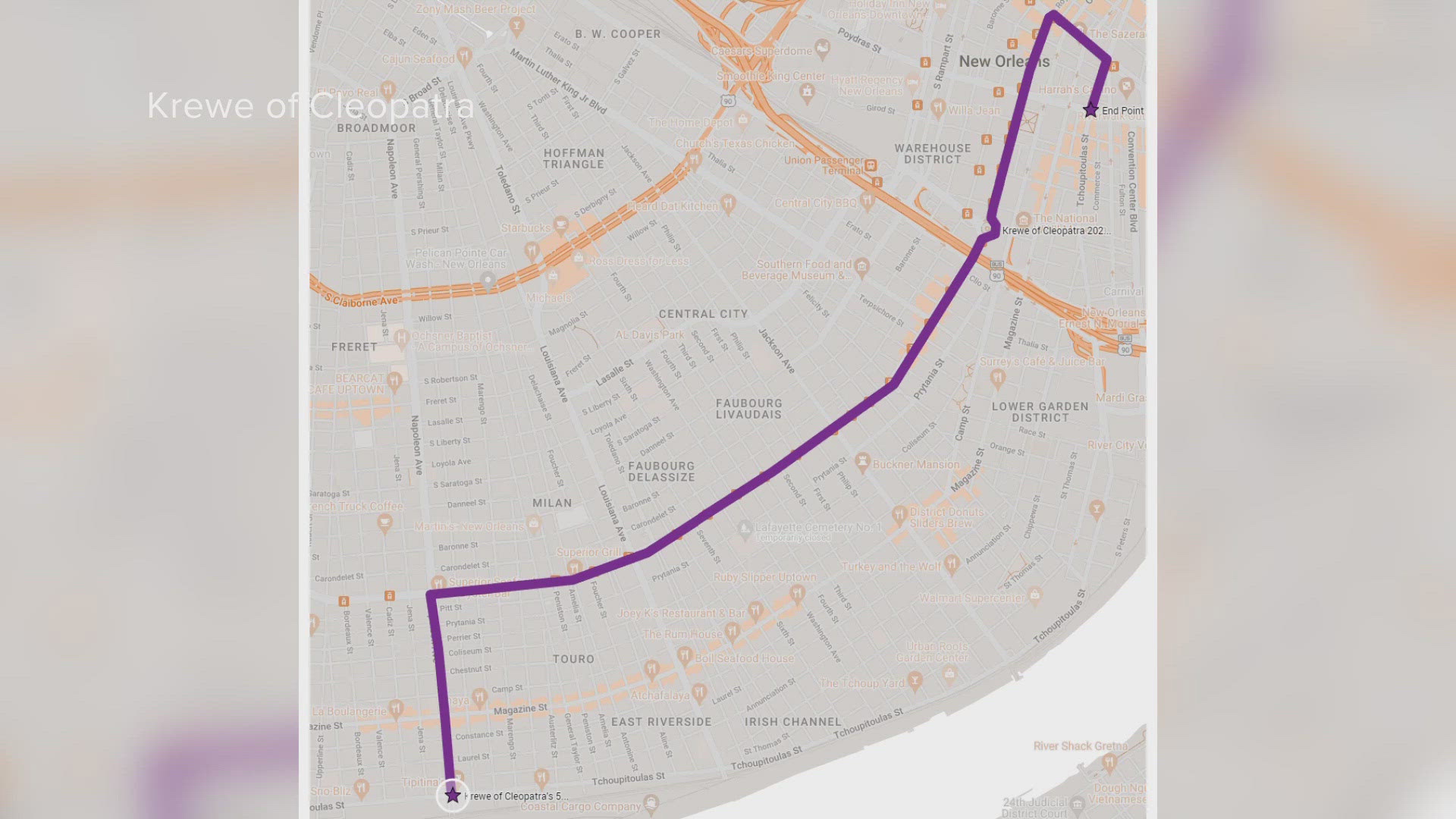 Instead of kicking off at Magazine and Jefferson, the krewe will start rolling at Tchoupitoulas and Napoleon, working their way towards St. Charles.