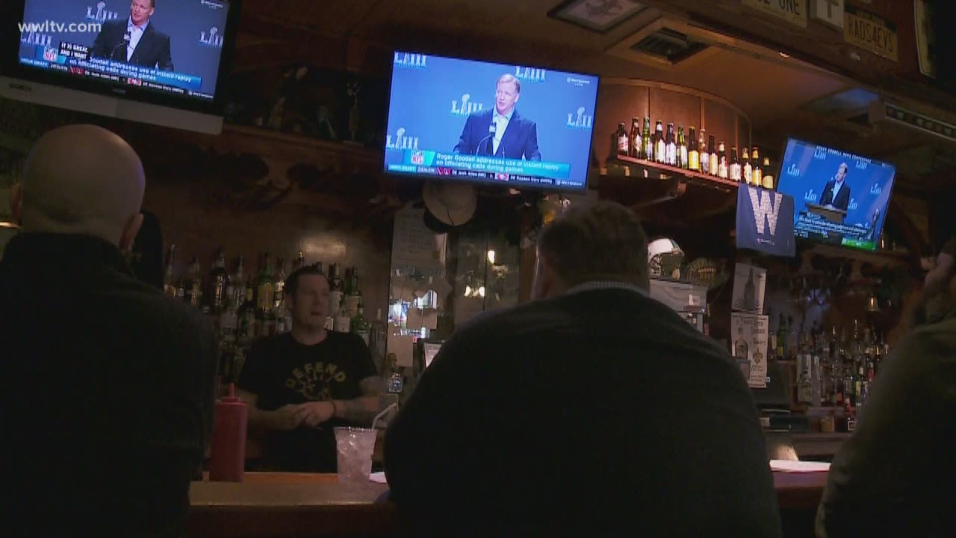 A handful of ardent New Orleans Saints fans gathered at Tracey's Sports Bar in the Irish Channel and listened to NFL Commissioner Roger Goodell make his first public comments on the now infamous NOLA no-call.