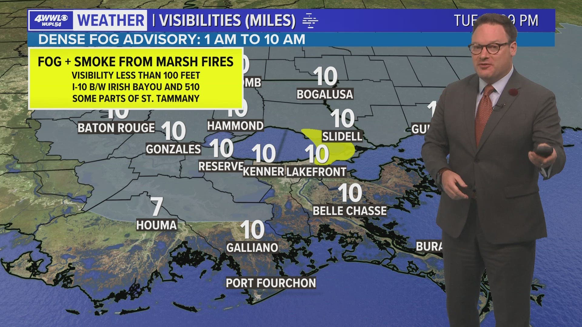 WWL-TV Chief Meteorologist Chris Franklin warns motorists of a 'Dense Fog Advisory' issued overnight until 10 a.m. Wednesday (Nov. 8) morning.