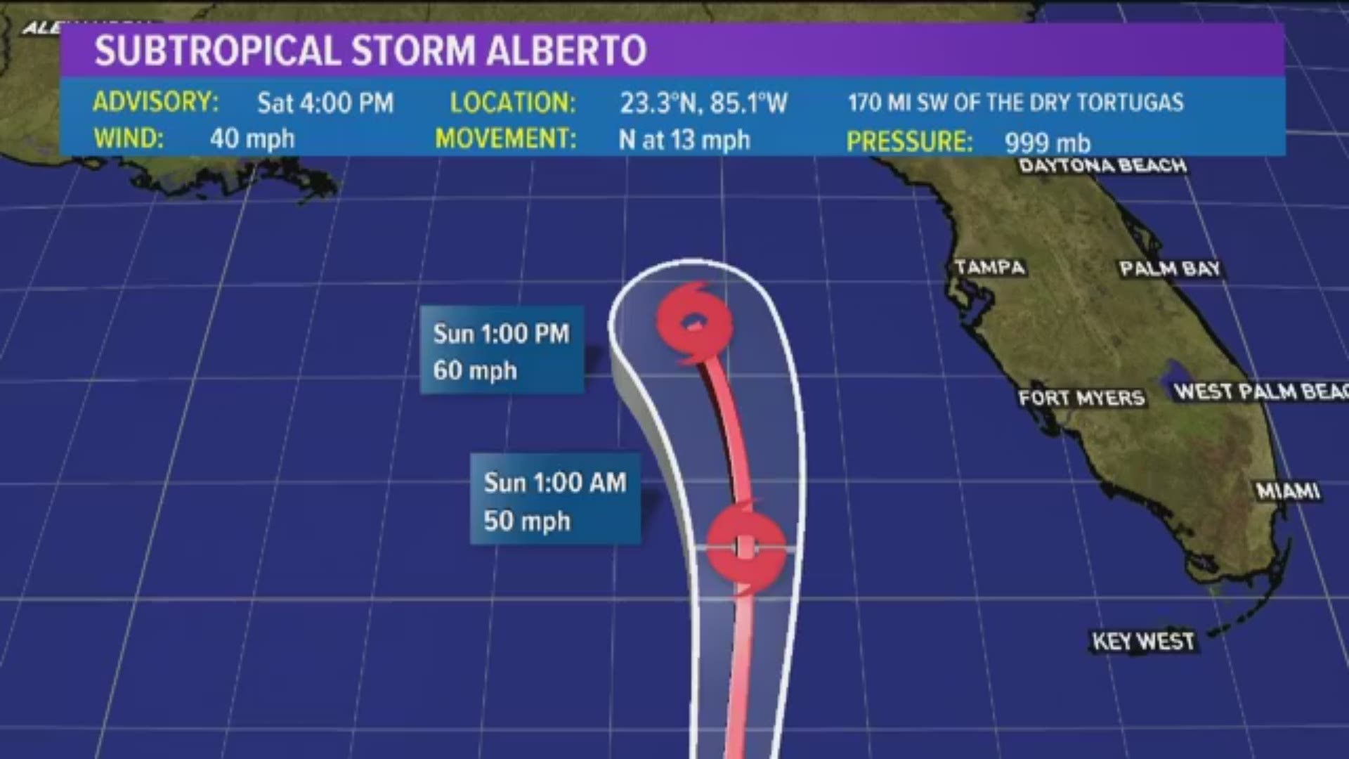 Subtropical Storm Alberto continues to shift east. The New Orleans area is currently out of the cone of uncertainty.