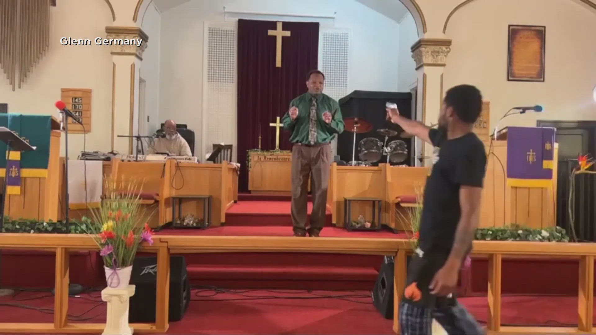 It was caught on the church's livestream.