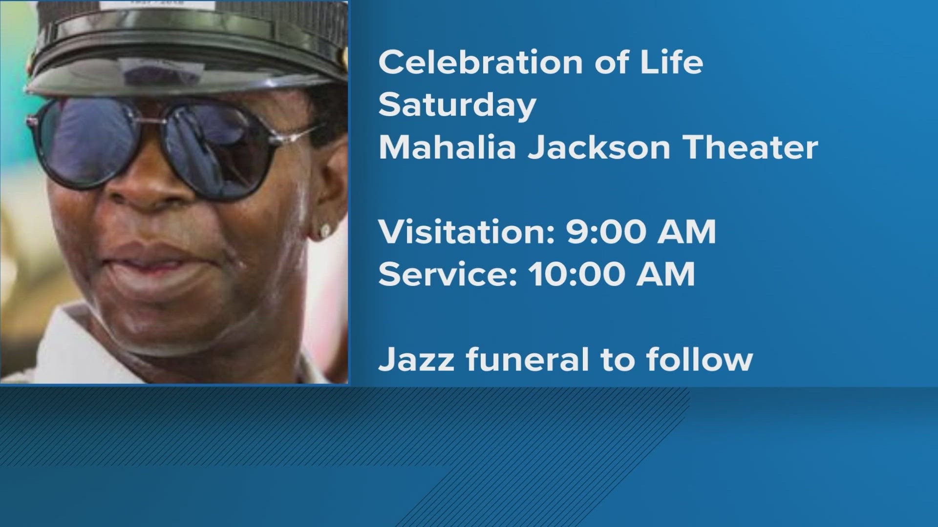 The service will be held on Saturday, Feb. 24 at the Mahalia Jackson Theater for the Performing Arts, at 10 a.m. and visitation begins at 9 a.m.
