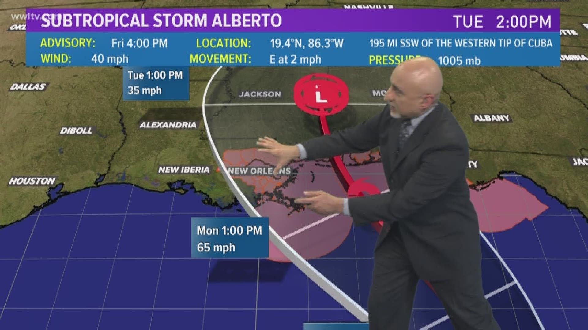 WWL-TV Chief Meteorologist Carl Arredondo explains the latest changes on Subtropical Storm Alberto. 