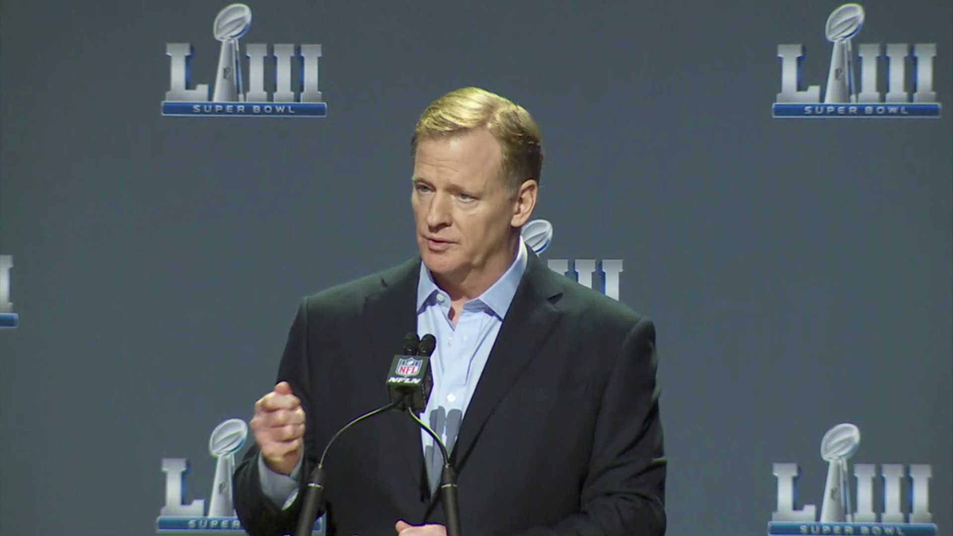 NFL Commissioner Roger Goodell addressed the frustrations of New Orleans Saints fans at his annual 'State of the League' address before the Super Bowl.