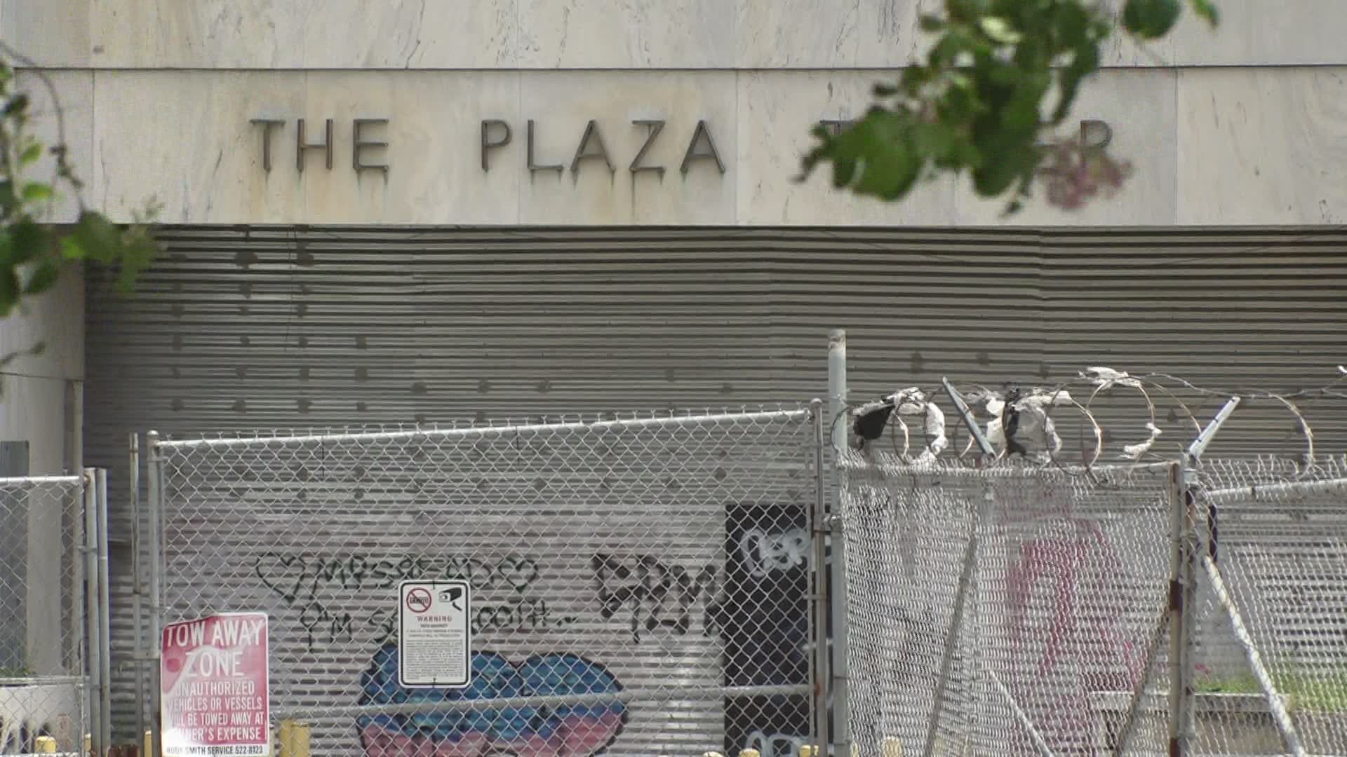After a man was injured due to winds causing debris to fall off the Plaza Tower, officials said that something will soon get done to prevent further damage.