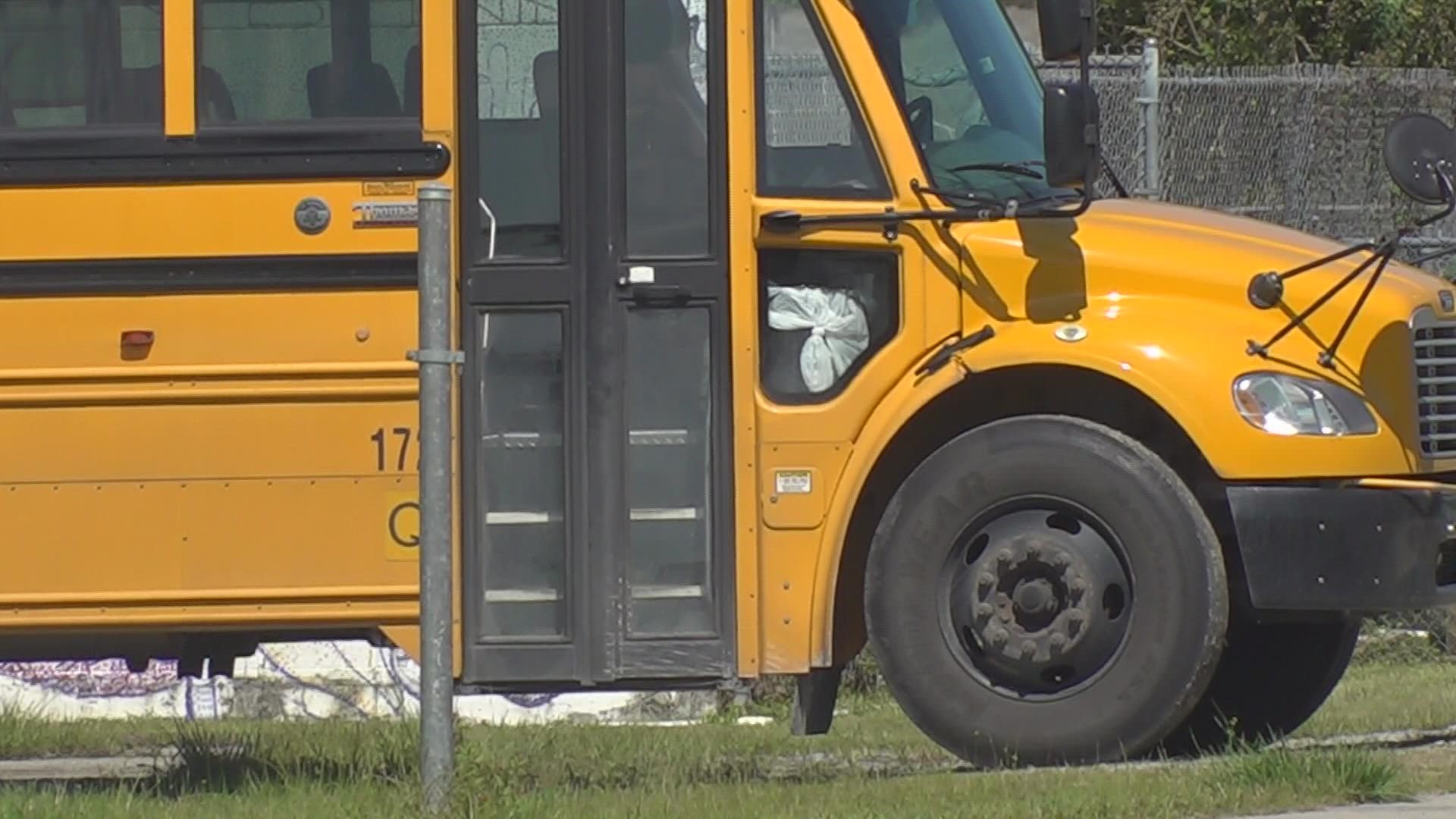 A young girl was struck by a dump truck after getting off of her school bus.