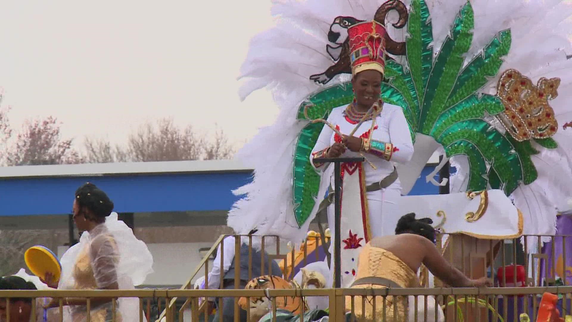 The Queen of Nefertiti, Sergeant Summer Turner traded her NOPD uniform for a custom-made gown draped in jewels to ride in the parade.