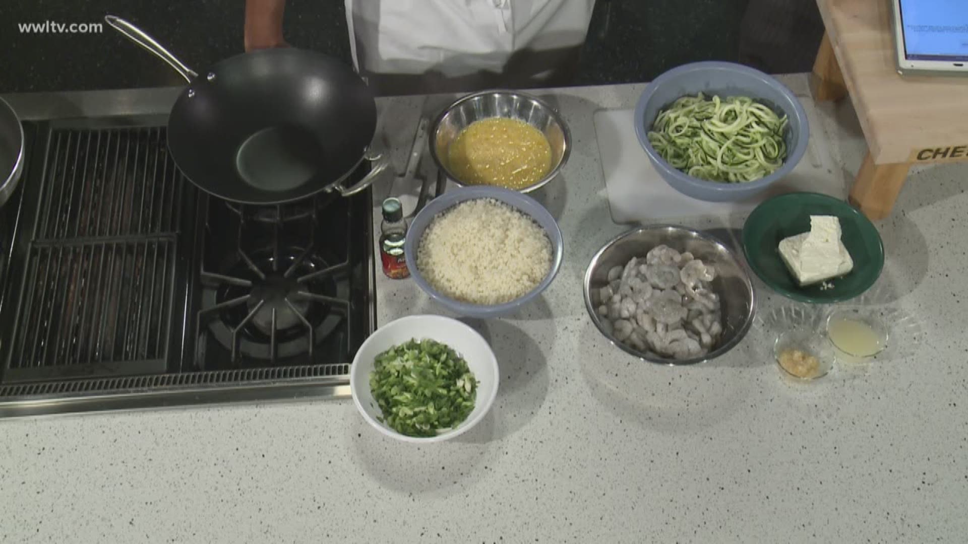 Chef Kevin and Eric are preparing the 5 ingredients needed to make some quick and simple meals.