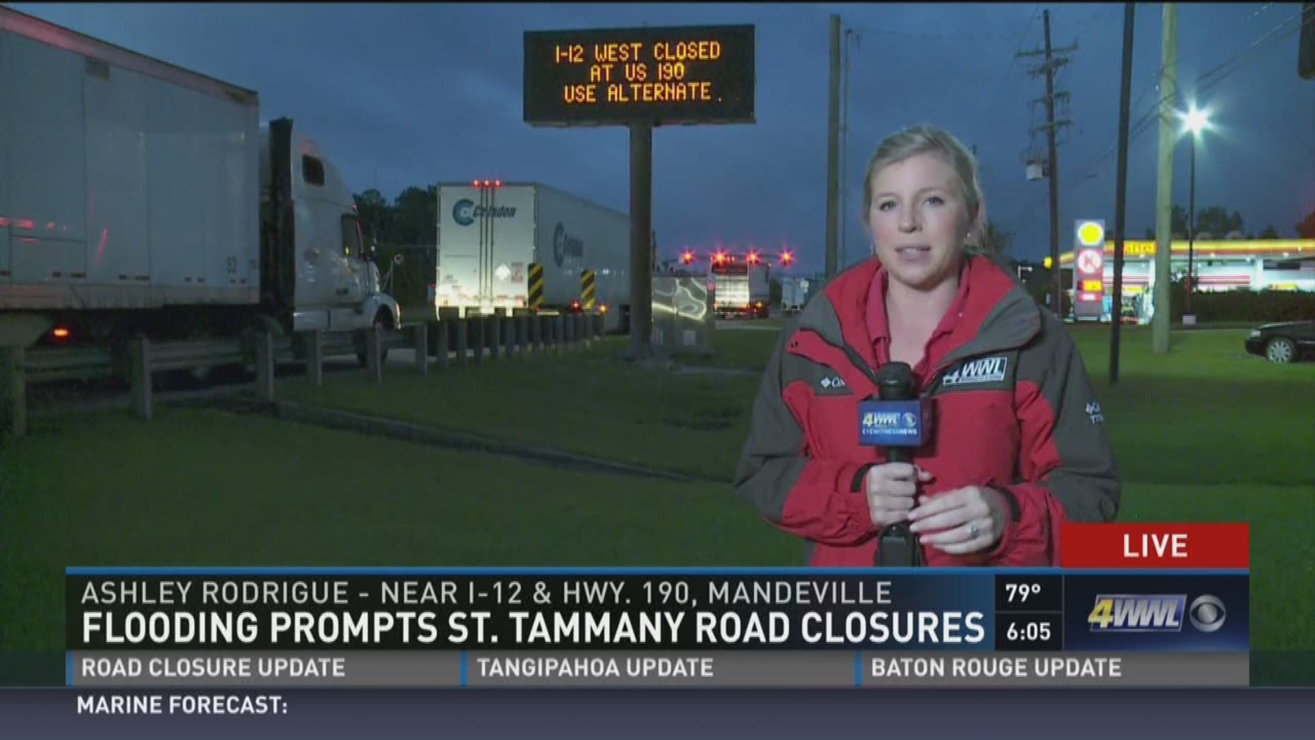 Louisiana State Police and the Louisiana National Guard are currently evacuating stranded motorists along I-12 using high-water vehicles. 