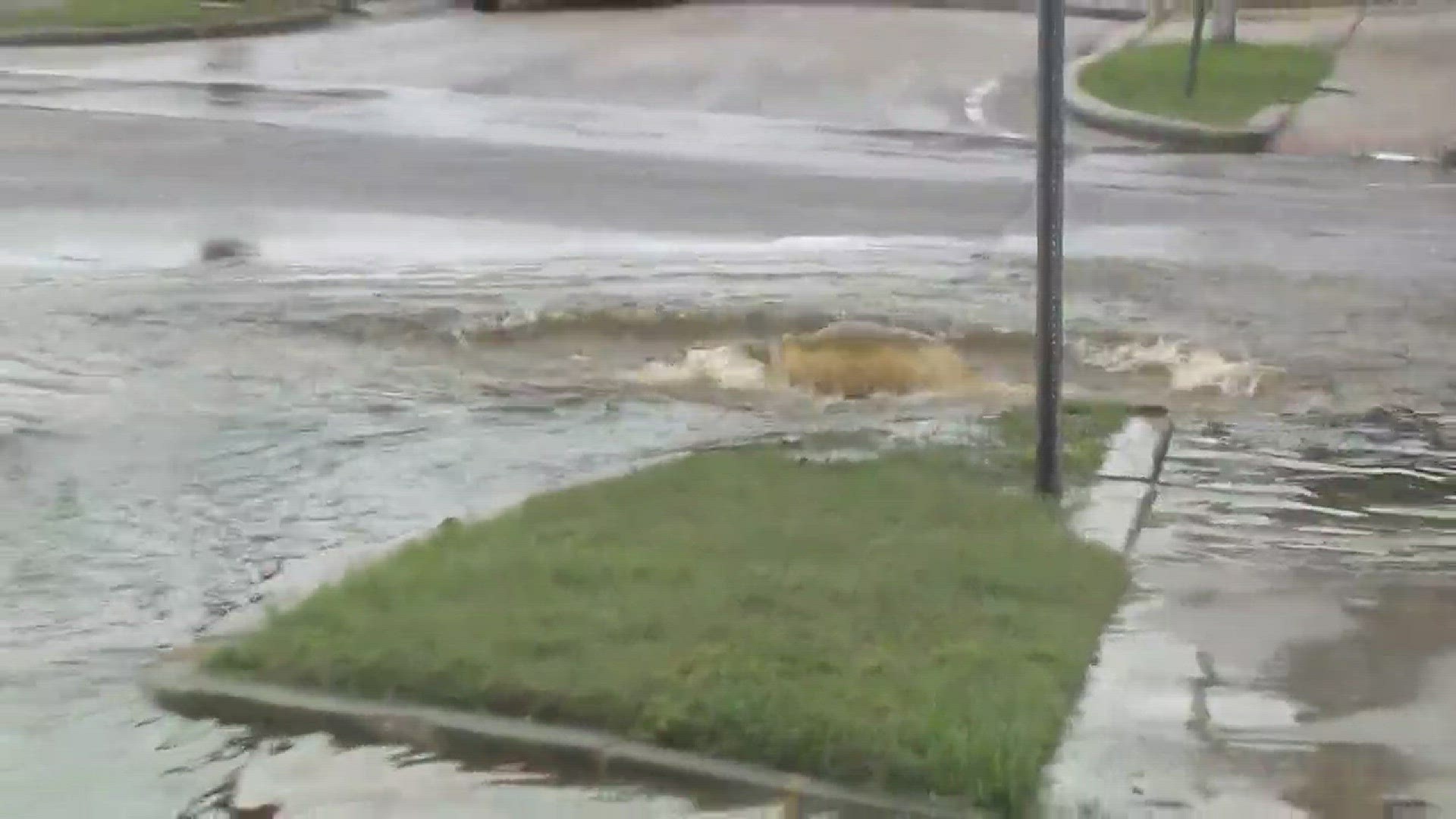 Following heavy rains Wednesday, a sewer is overflowing Thursday morning with smelly water at a busy Metairie intersection.