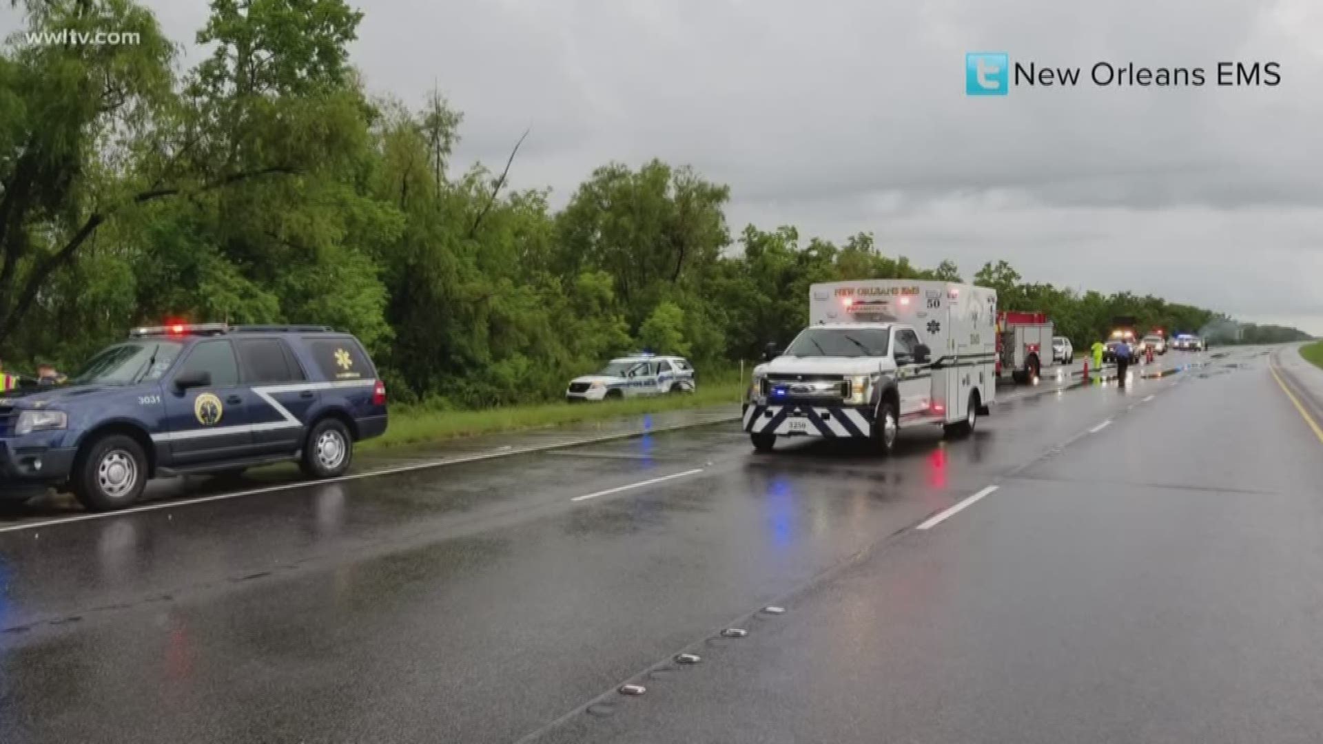 Authorities are investigating two separate crashes on the eastbound lanes of Interstate 10 that left one officer hurt and the roadway closed Monday morning.
