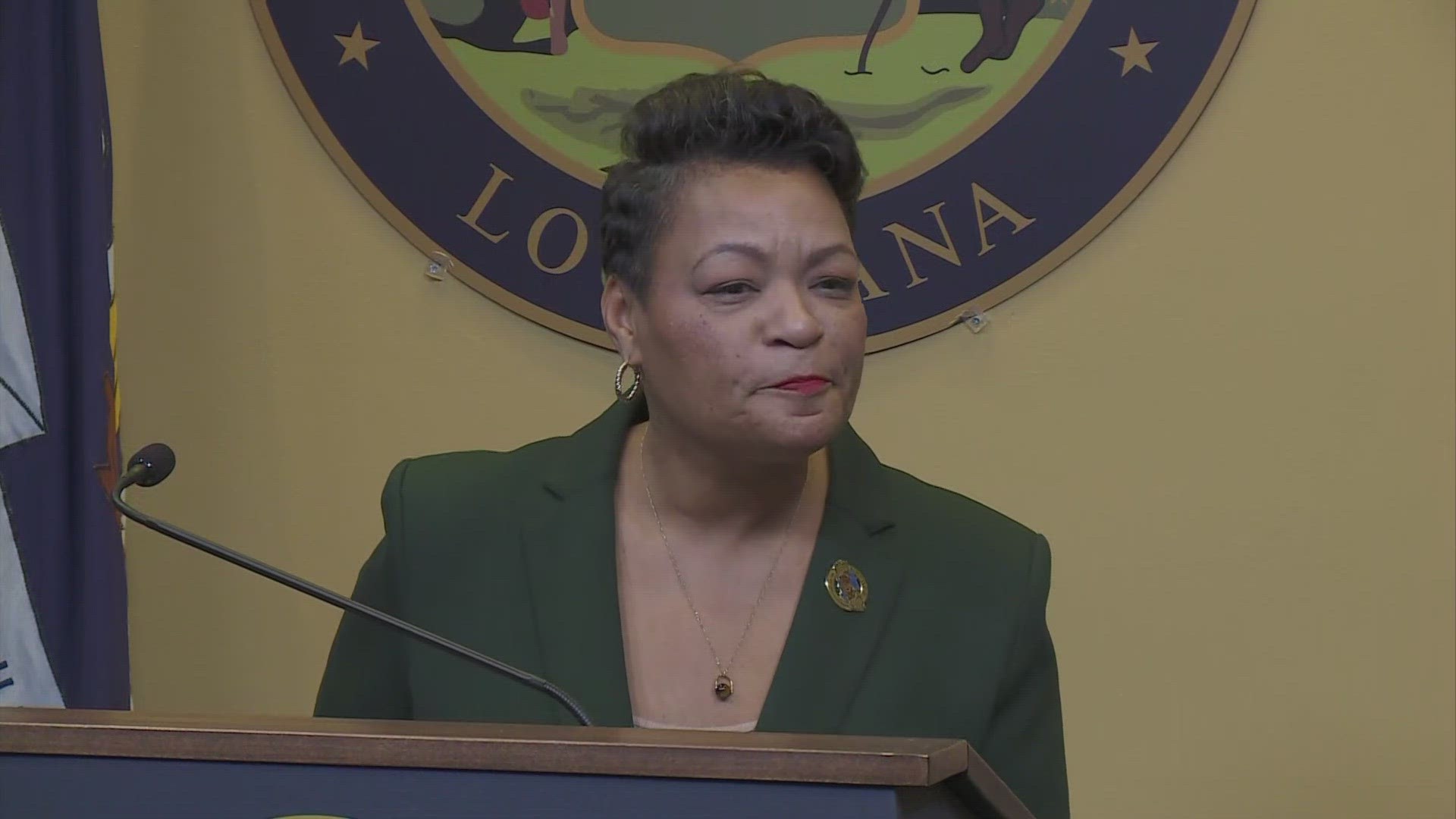 New Orleans Mayor LaToya Cantrell holds her weekly press conference from City Hall on Wednesday, Nov. 22, 2023.