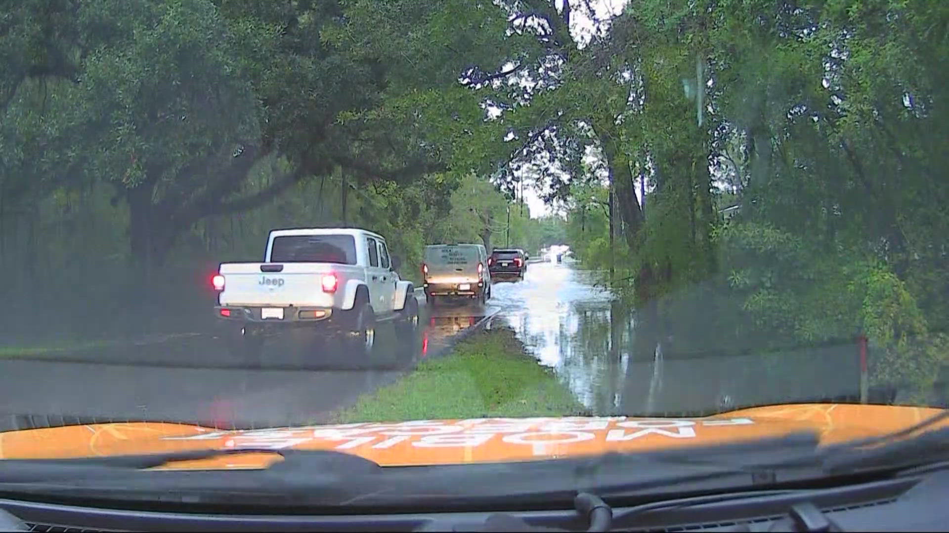 Mandeville is experiencing street flooding after a line of heavy storms swept through southeast Louisiana.