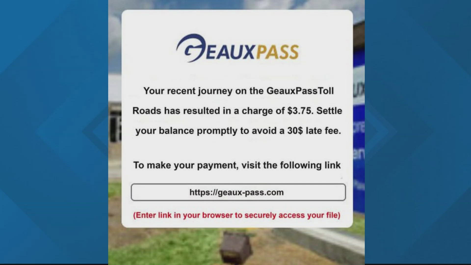 The scammers linked multiple fake websites from a scam text message, one of them was geauxpass.info which Kenner Police say is hosted on a Russian server.