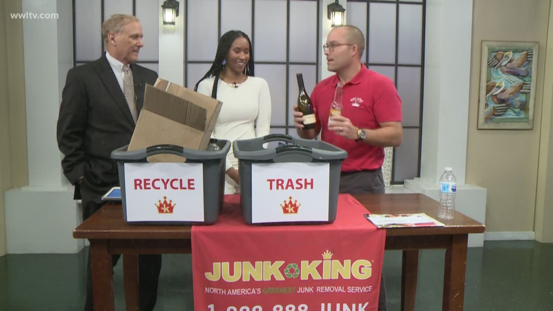 Miller Gunn with Junk King is helping to make Eric, Sheba and the city of New Orleans more recycle aware ahead of National Recycling Day.