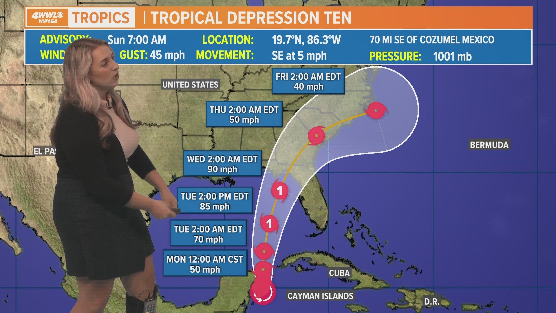 The new depression's forecast path is toward Florida's Big Bend area by early Wednesday possibly as a hurricane.