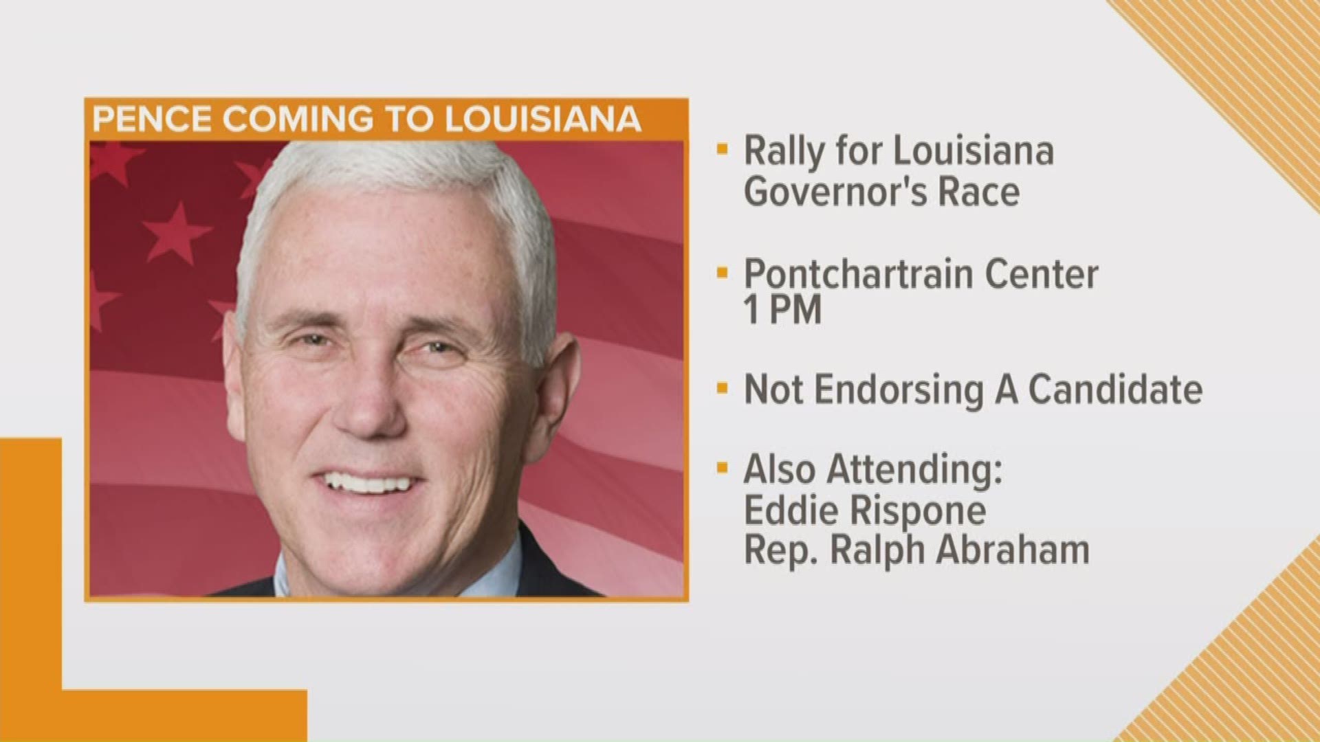 The Vice President will speak in support of the two Republican gubernatorial candidates, but will likely not endorse either.