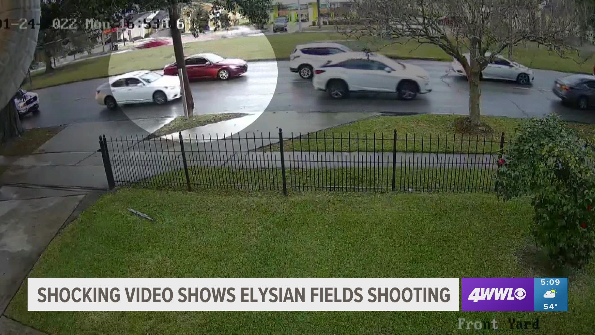 Security cameras captured a brazen shooting on Elysian Fields Ave while City leaders met to discus New Orleans' crime problem.