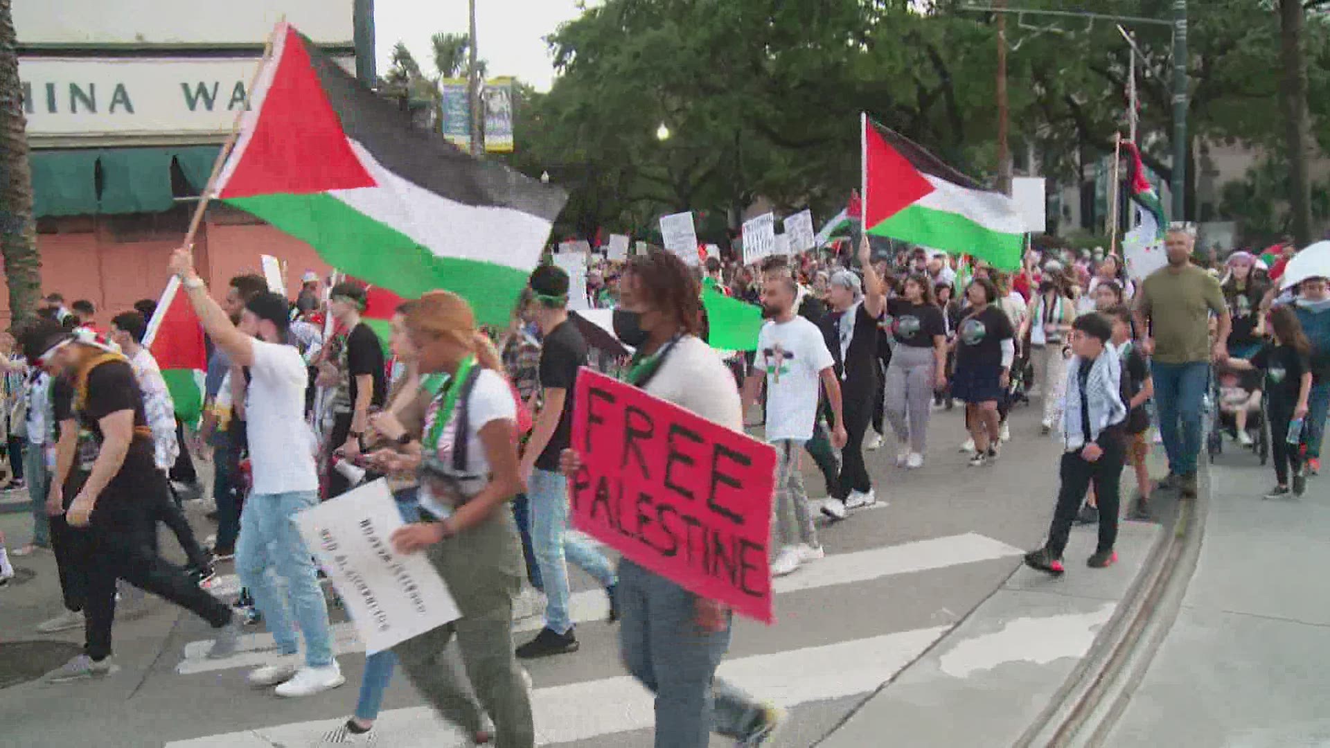 Several hundred people attended the rally, including a large presence of Palestinian-Americans.