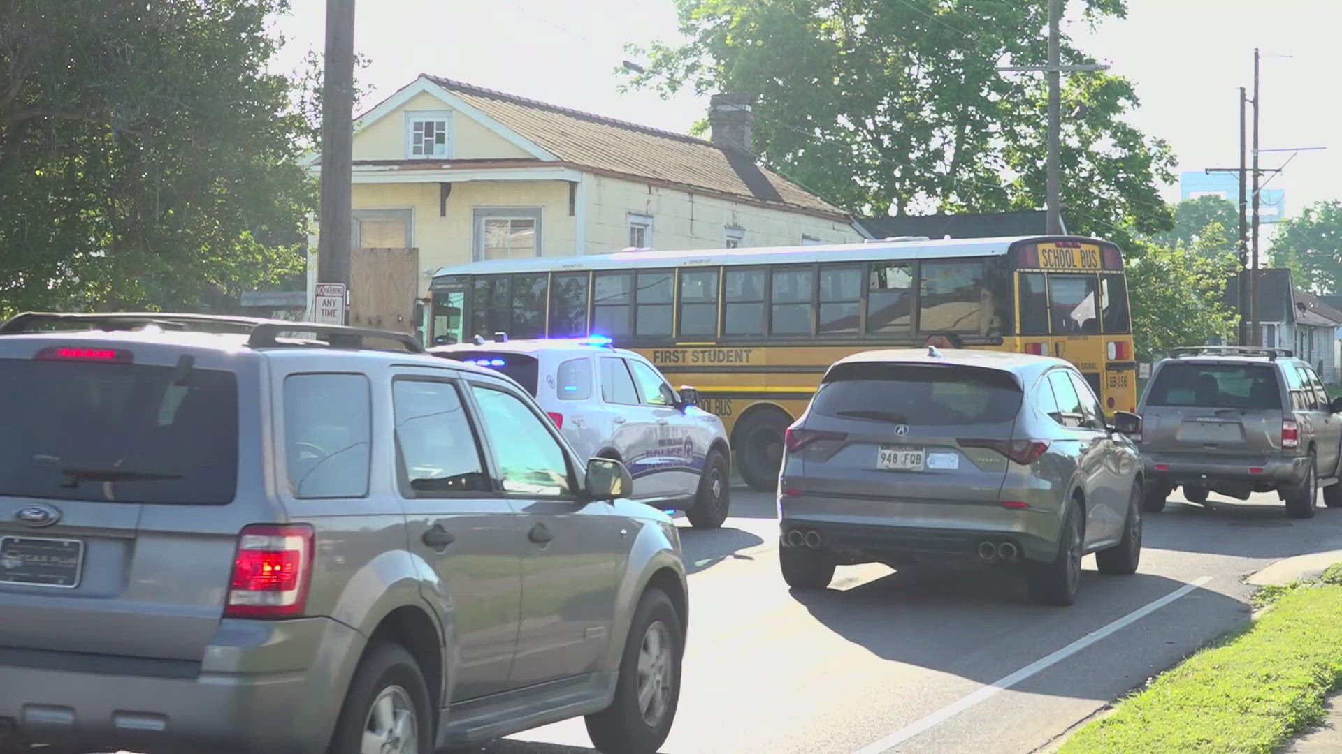 Children and driver injured after car crashes into school bus in New ...