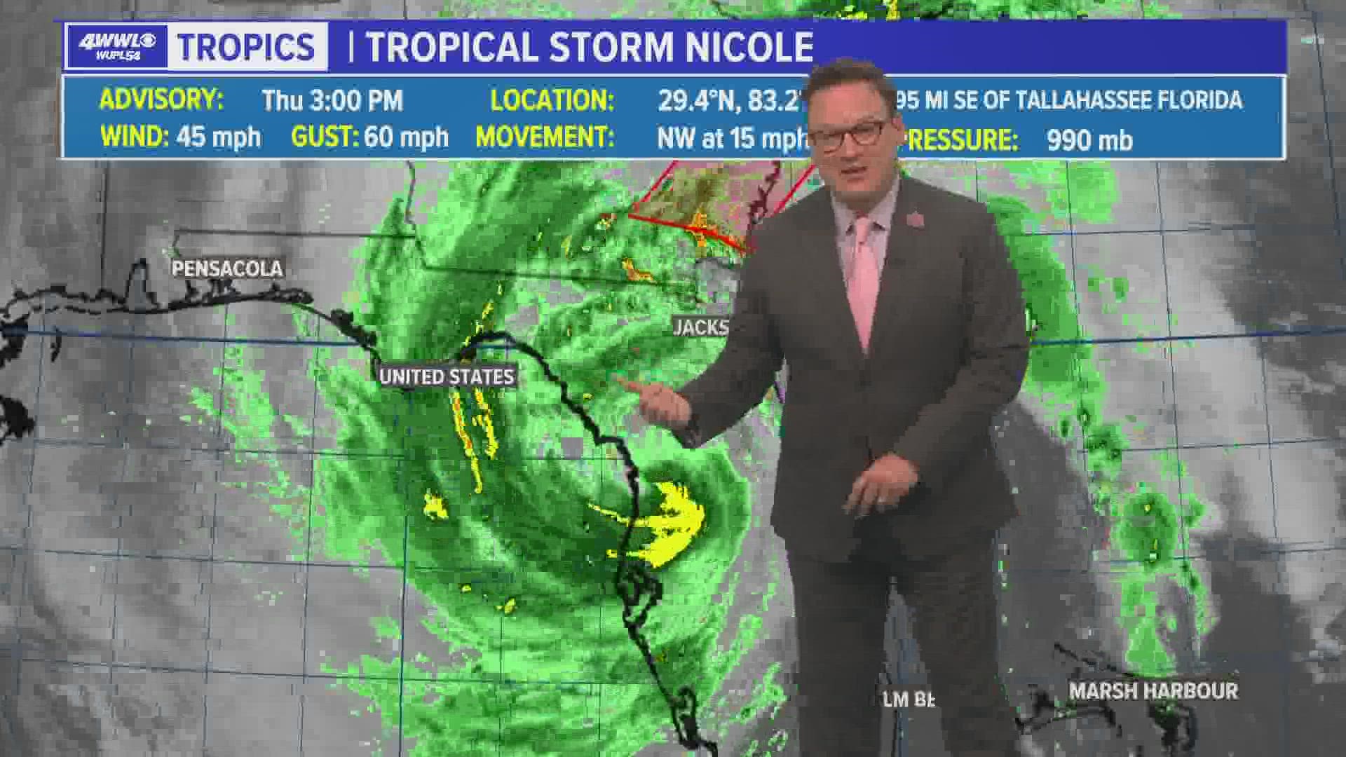 Chief Meteorologist Chris Franklin says even as Nicole weakens, it continues to wreak havoc over parts of the southeast.