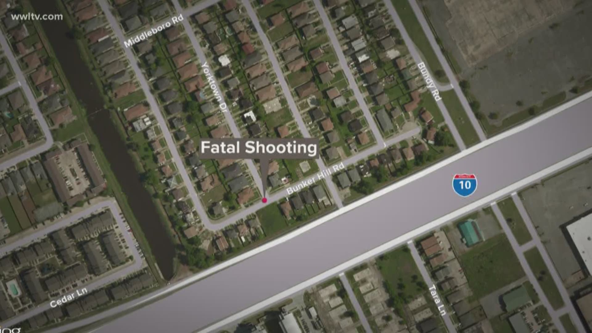 The New Orleans Police Department said the shooting happened around 10 p.m. at the intersection of Bunker Hill Road and Yorktown Drive.