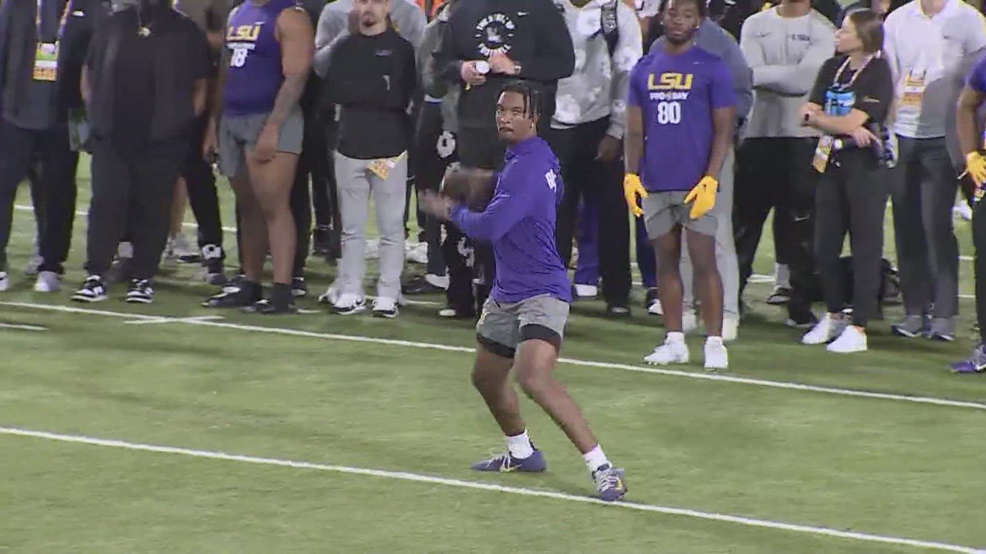 GM Mickey Loomis and a large contingent of Saints coaches and scouts were among the many at LSU’s indoor facility for Pro Day on Wednesday.
