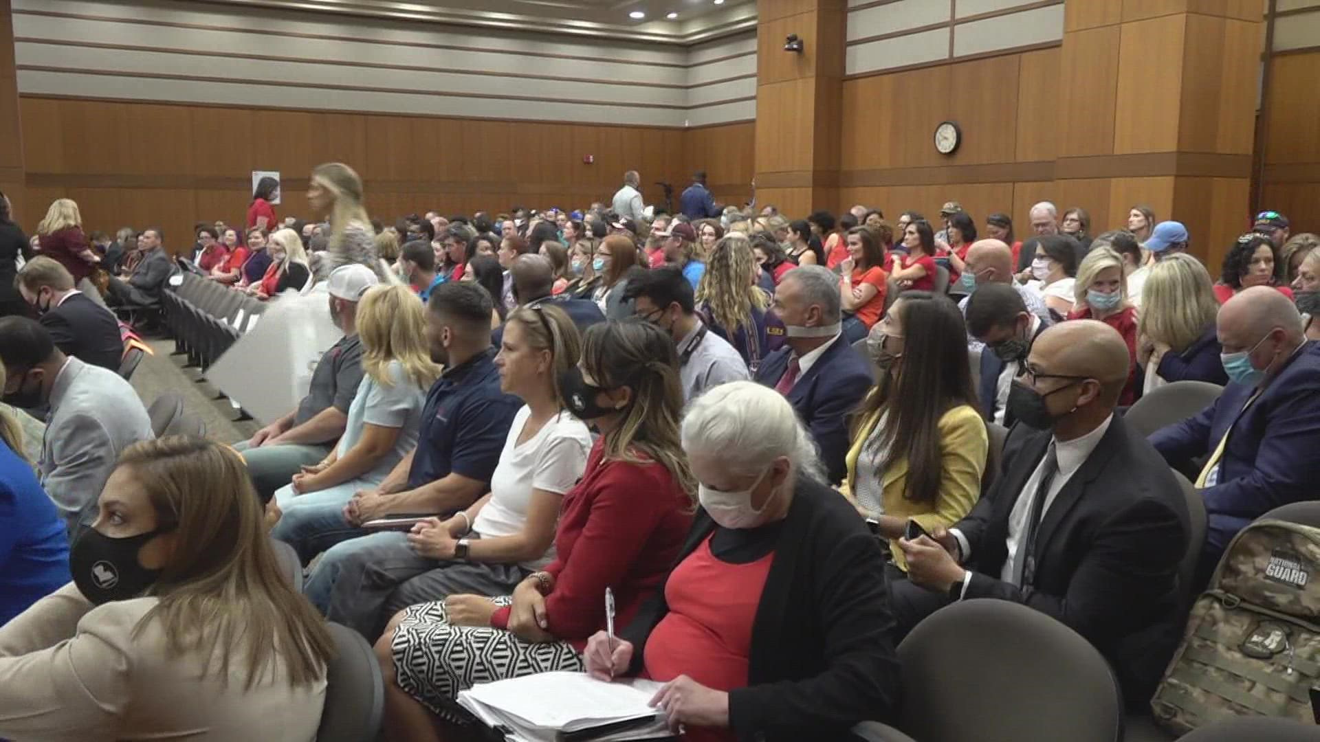 Unmasked parents packed the BESE meeting demanding their child to not wear masks in classrooms.