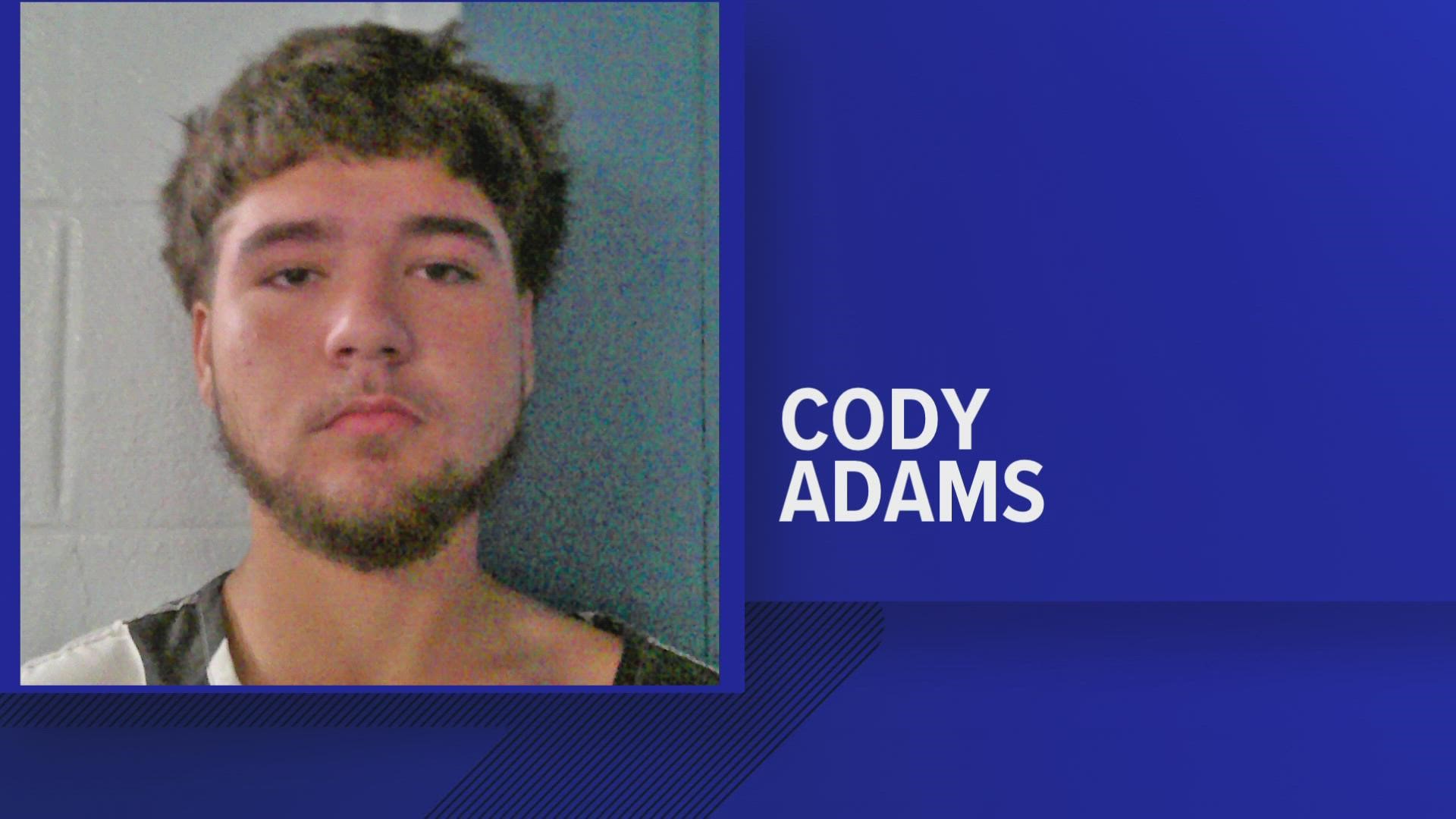 21-year-old Cody Adams is wanted for principal to second degree murder.