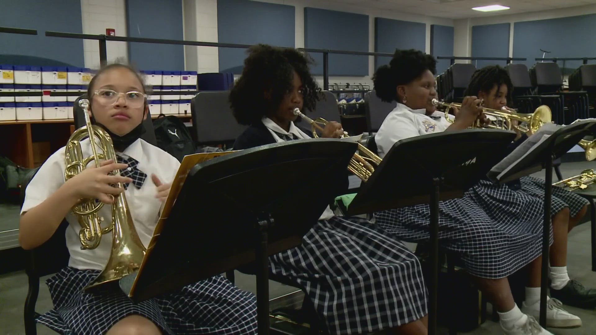 From the sousaphone to percussion, the tone of this 40-member all-girls band is all business.