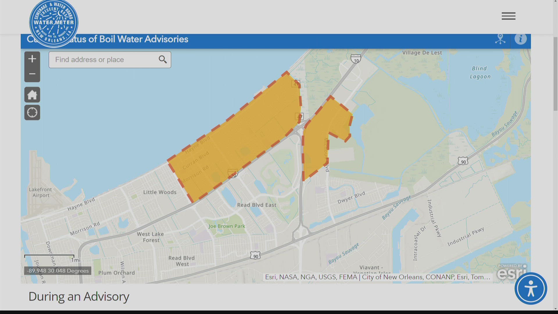 Boil Water Advisory still in effect for parts of New Orleans East.