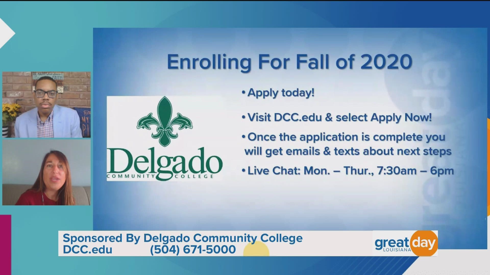 Delgado Community College is ready for the Fall 2020 with the top priority of keeping students and faculty safe.  To learn more, visit DCC.Edu or call 504-671-5000