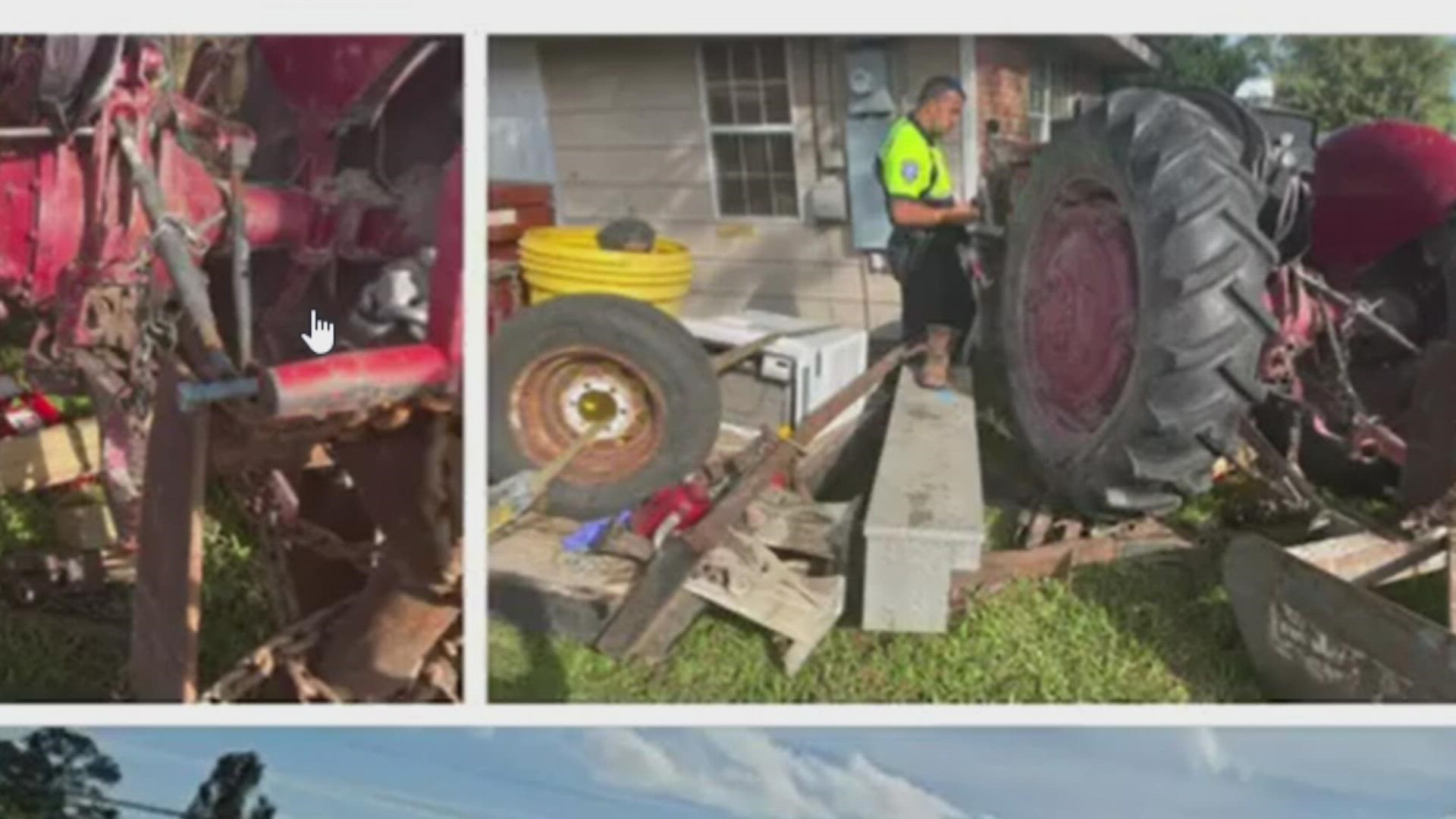 Slidell Police said that two men were doing storm recovery work when the tractor somehow kicked into gear. No one was driving it at the time of the incident.