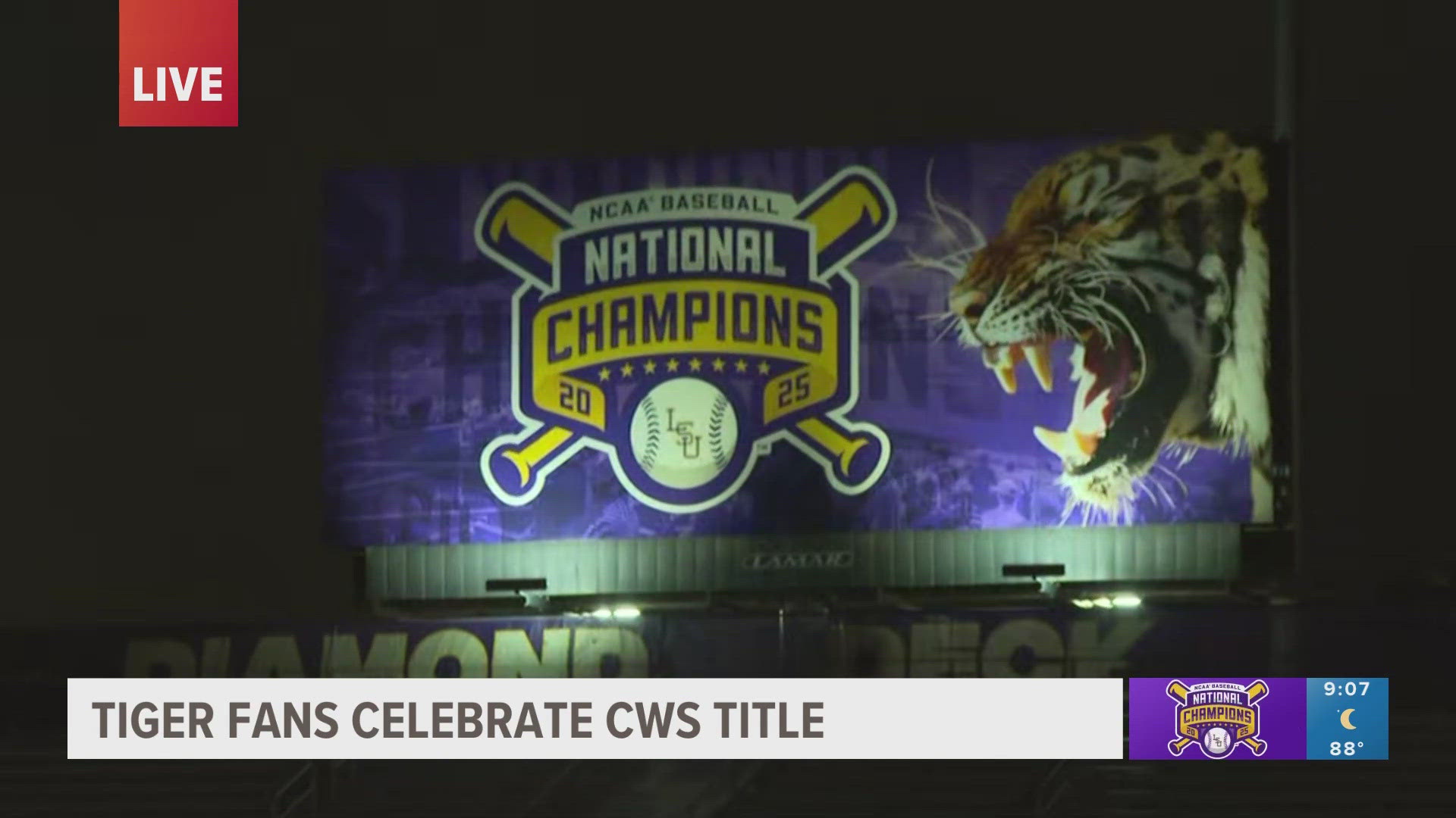 Days after winning their 8th national championship in school history, the LSU Tigers will celebrate with fans at Alex Box Stadium, Skip Bertman Field.
