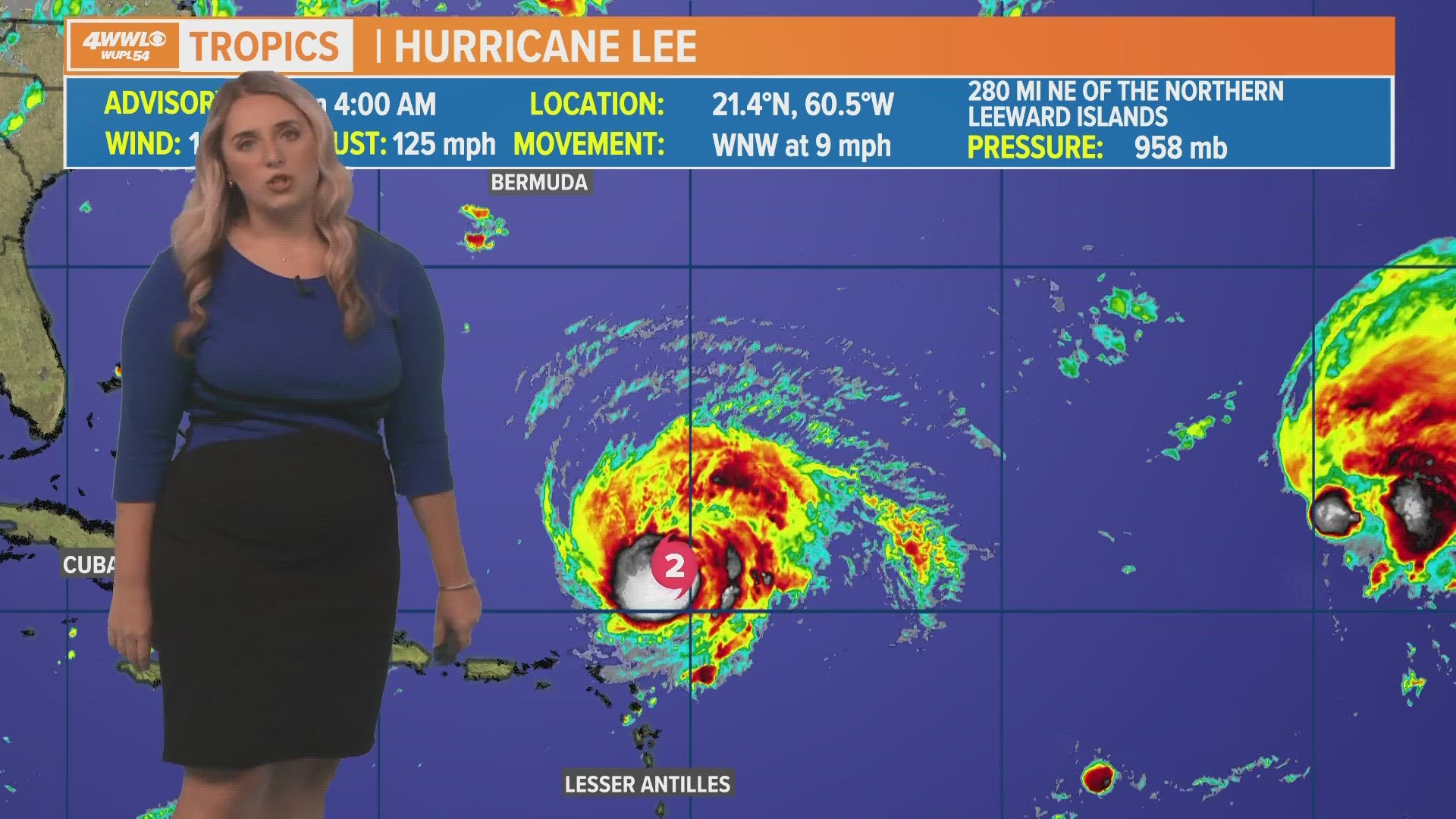 Meteorologist Alexa Trischler says Lee is forecast to slow to a crawl in the Atlantic this week before getting a nudge northward