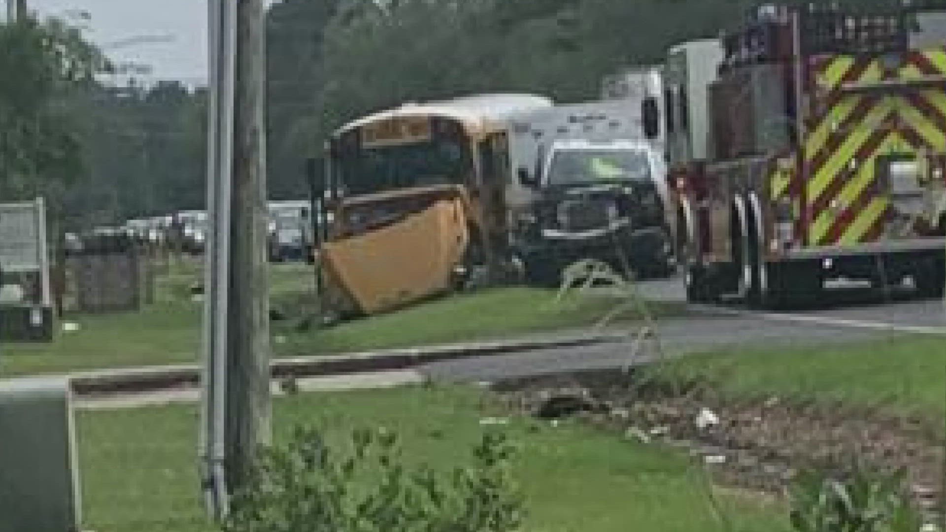 The two medics in the ambulance and four students on the bus were taken to the hospital.