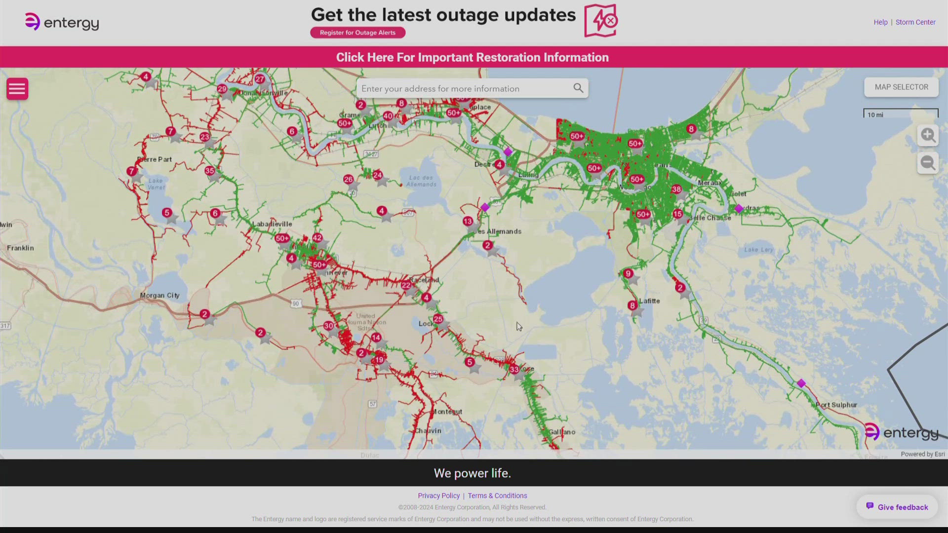 Entergy continues to restore power to Louisiana customers after Hurricane Francine.