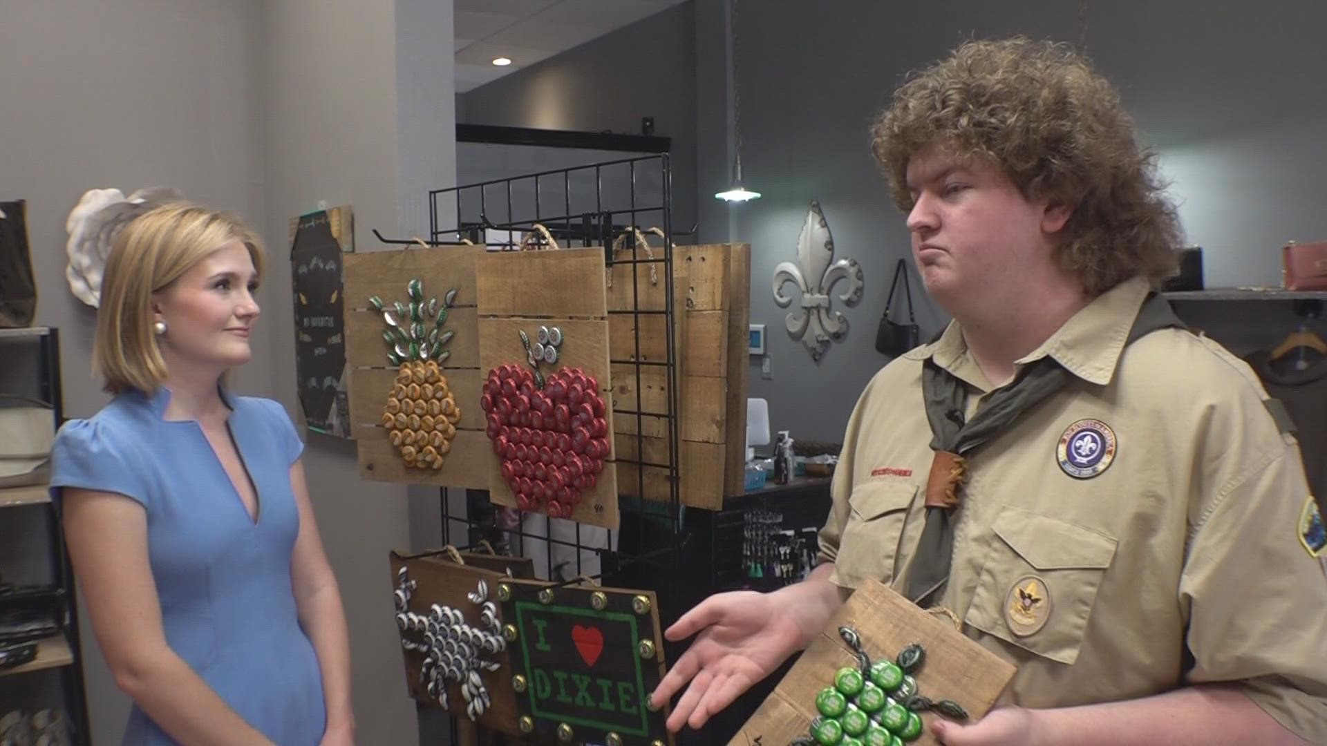 A local 16-year-old is on a mission to support Boy Scout troops, and he's doing it one bottle cap at a time.