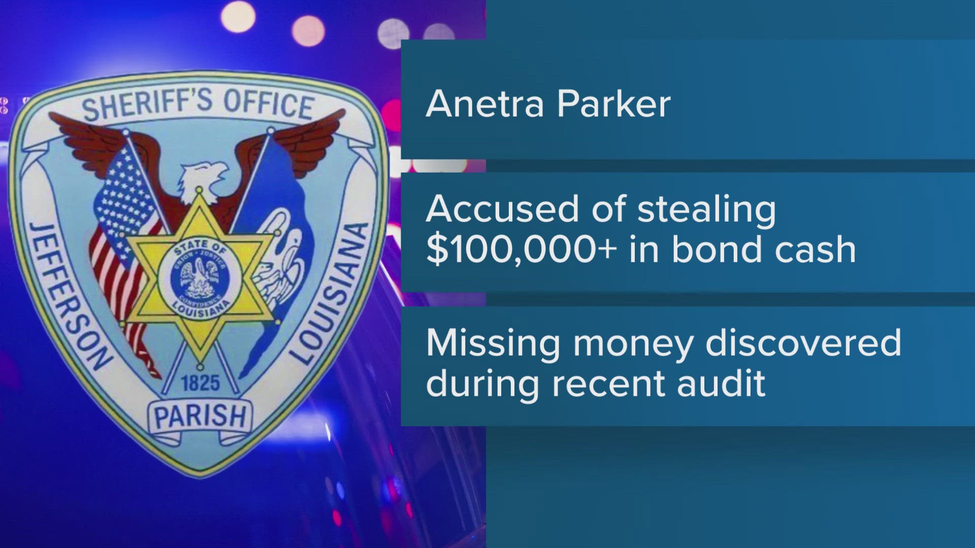 Anetra Parker is accused of stealing more than $100,000 from bond money paid in cash. She was booked yesterday on felony theft charges.