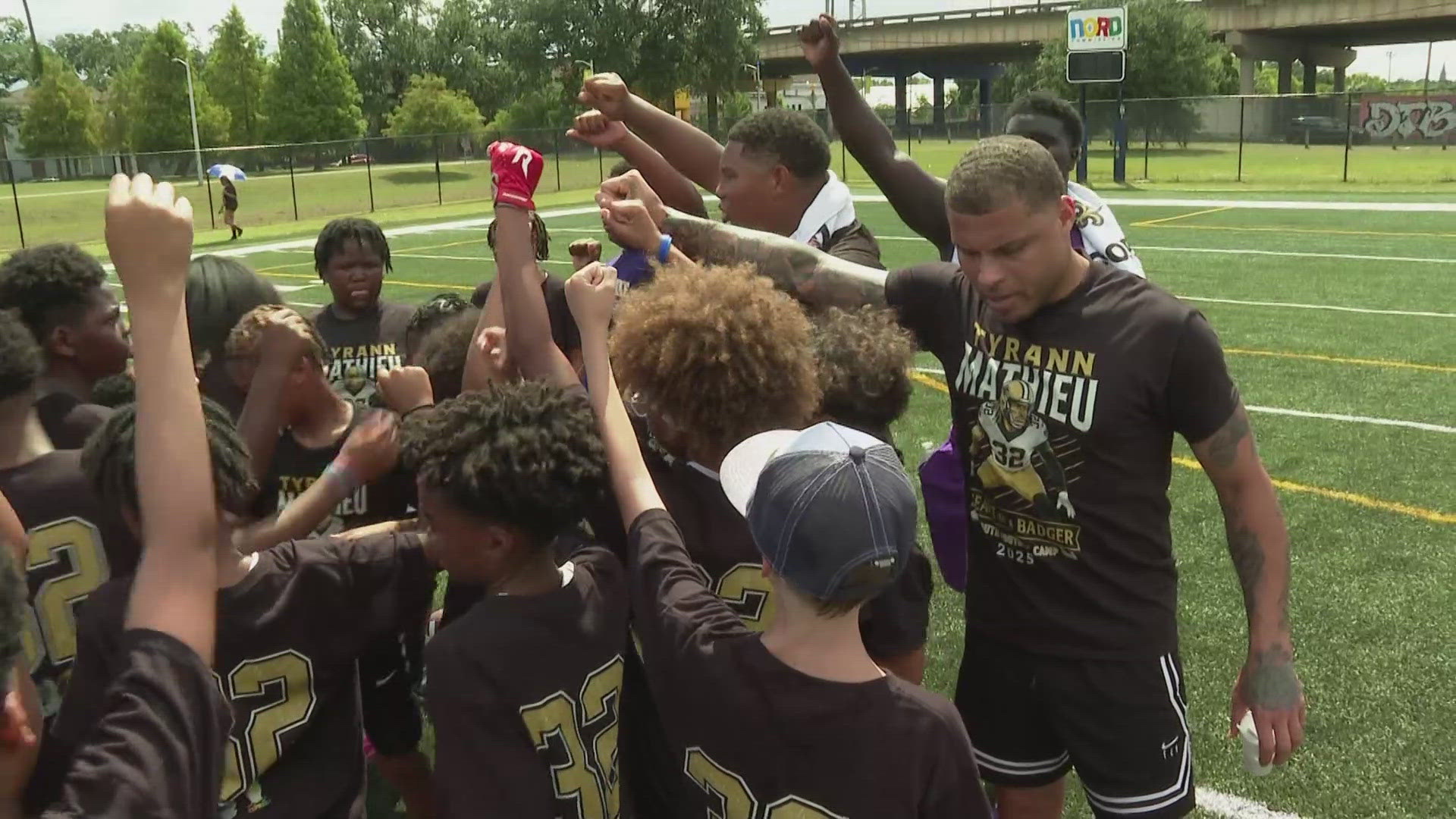 Saints safety Tyrann Mathieu hosted his annual Heart of a Badger Youth Football Camp at Lafitte Greenway.