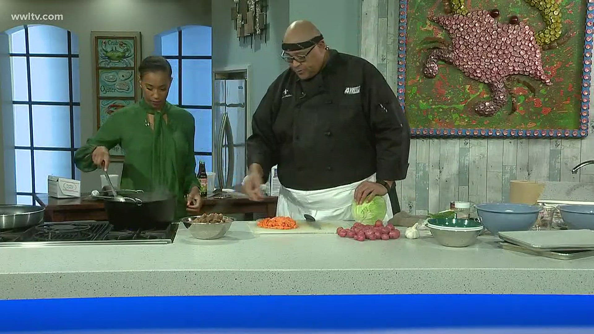 Chef Kevin Belton prepares an Irish Stew, using much of what he caught at the parades.