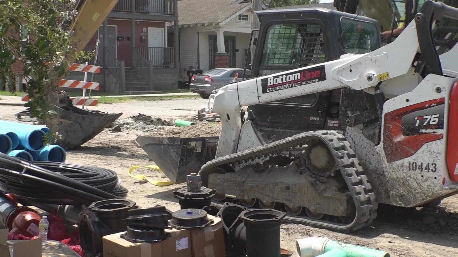 An update on NOLA Roadwork shows crews are working on sewer lines, but a drain is on hold due to supply chain issues