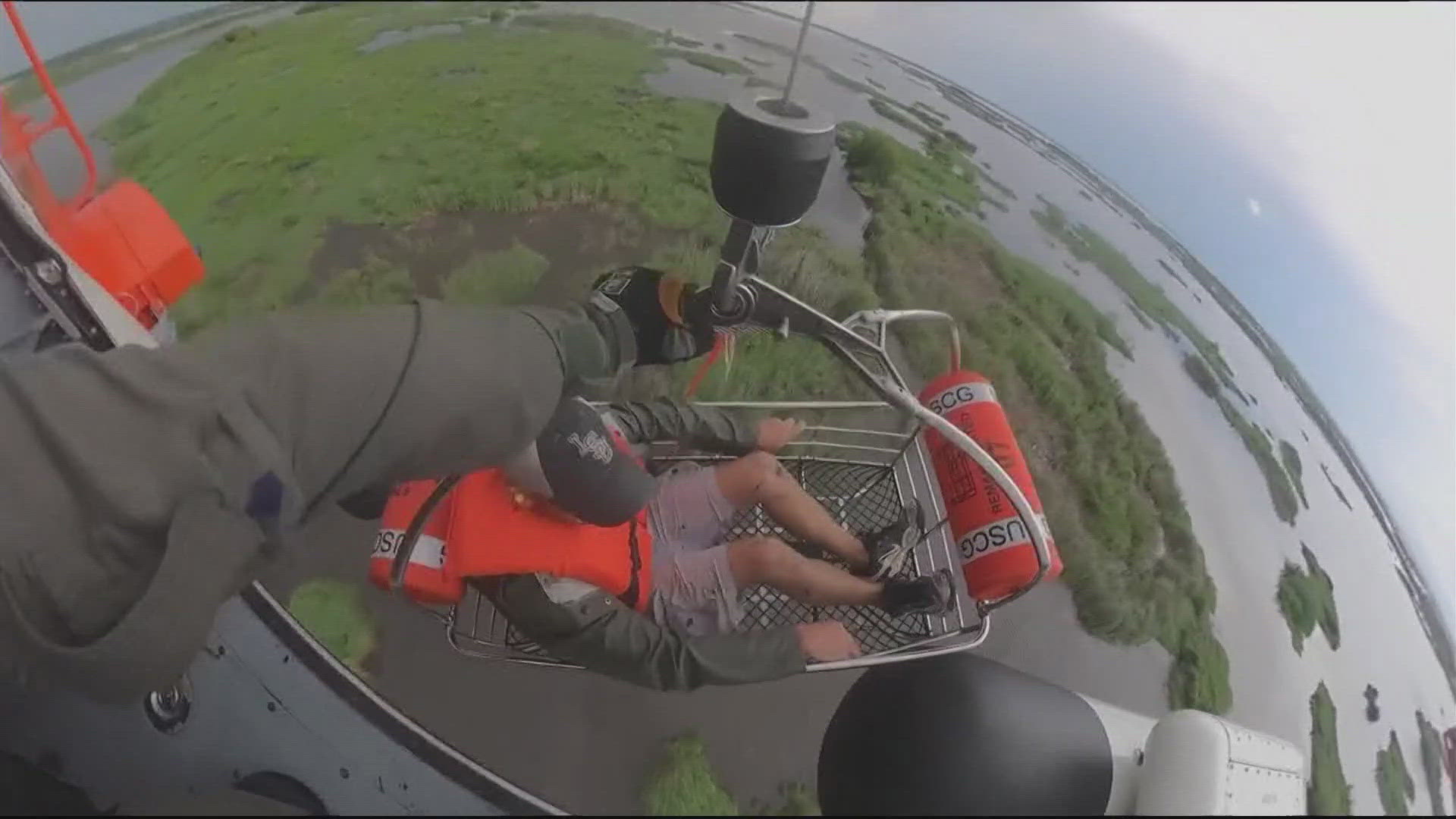 Incredible video shows the moments the New Orleans Coast Guard rescued four people who were stuck in the swamp off of St. Bernard Parish.