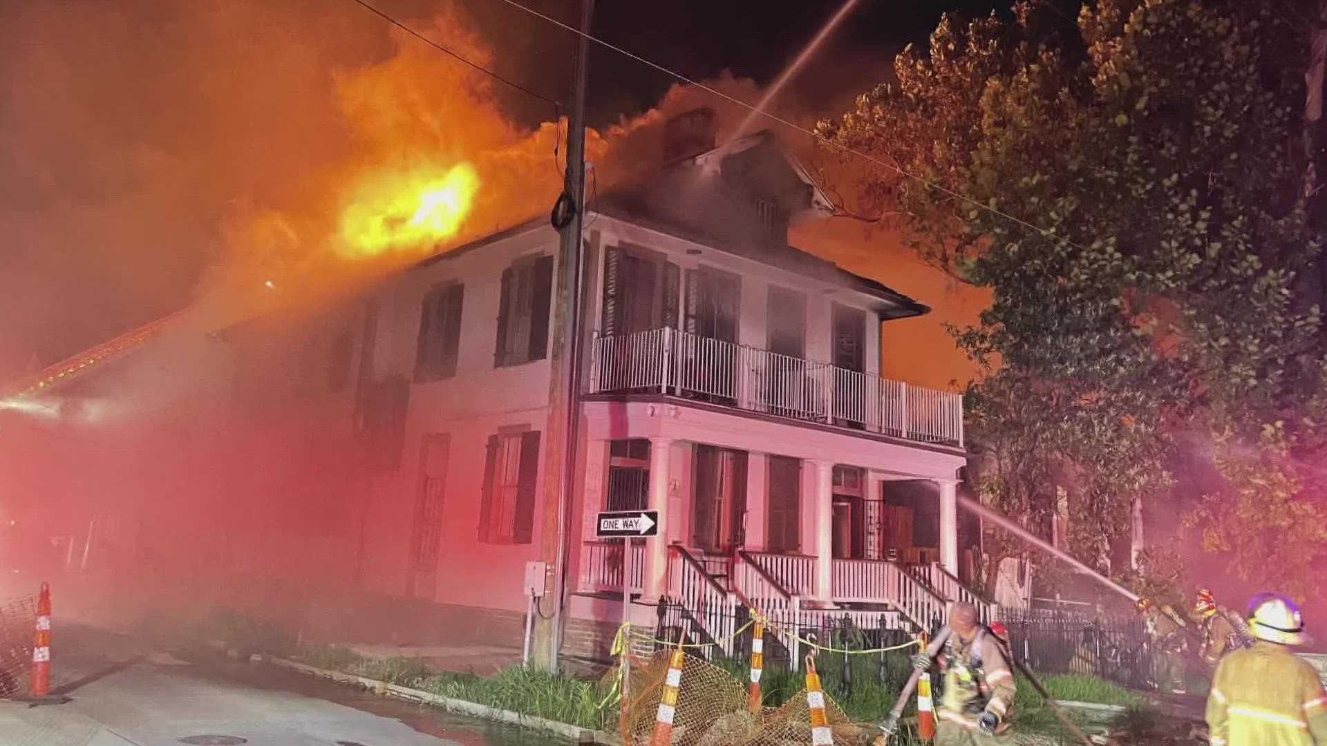 Crews battled the fire near the corner of Baronne and First Streets.