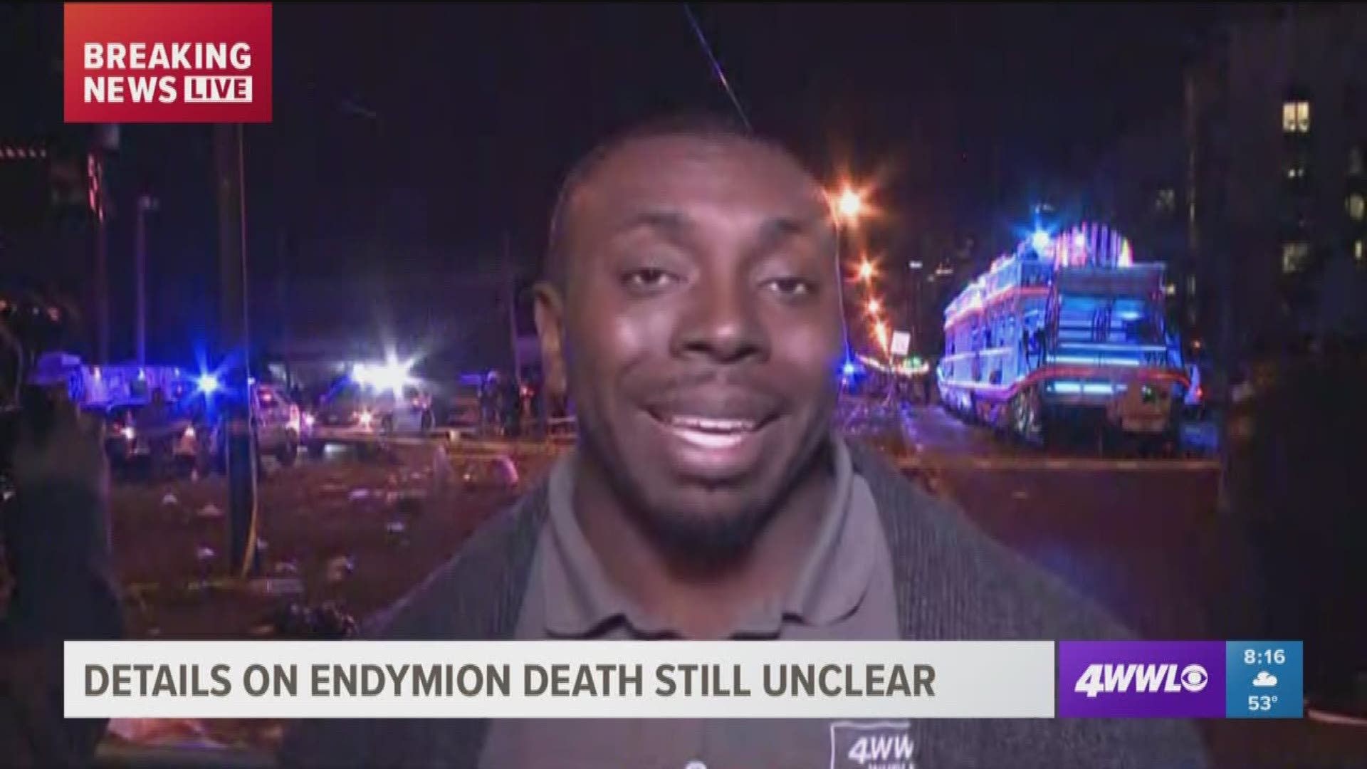 Reporter Duke Carter talks about what happened with the fatal accident and what will happen with the remainder of the Endymion parade.
