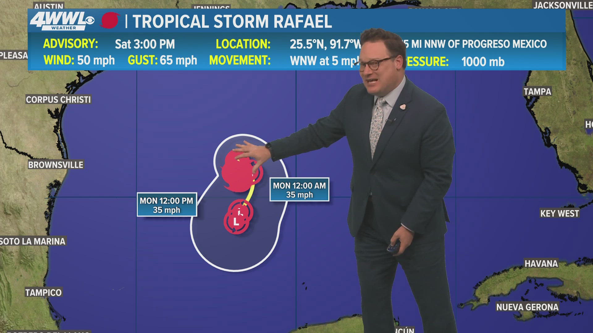 Chief meteorologist Chris Franklin says TS Rafael is expected to dissipate next week near Bay of Campeche.