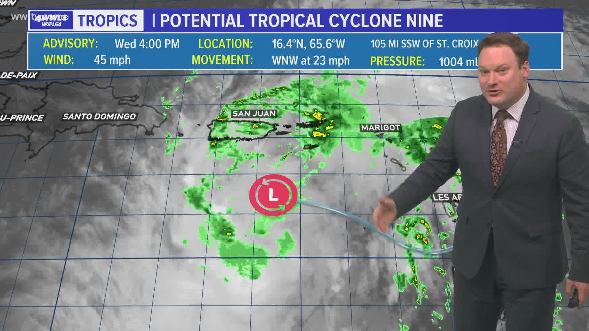 Chief Meteorologist Chris Franklin has a detailed look at Potential Tropical Cyclone 9 in the Caribbean.