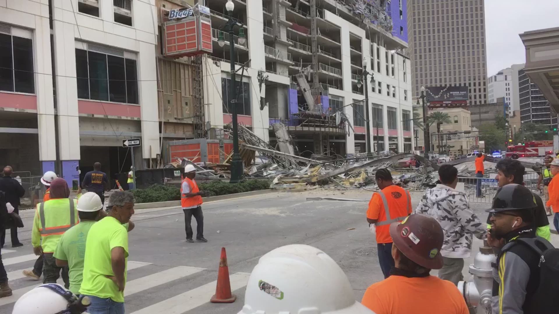 Video courtesy of David Donze shows the moments after the Hard Rock Hotel collapsed on Canal Street in New Orleans Saturday, Oct. 12.
