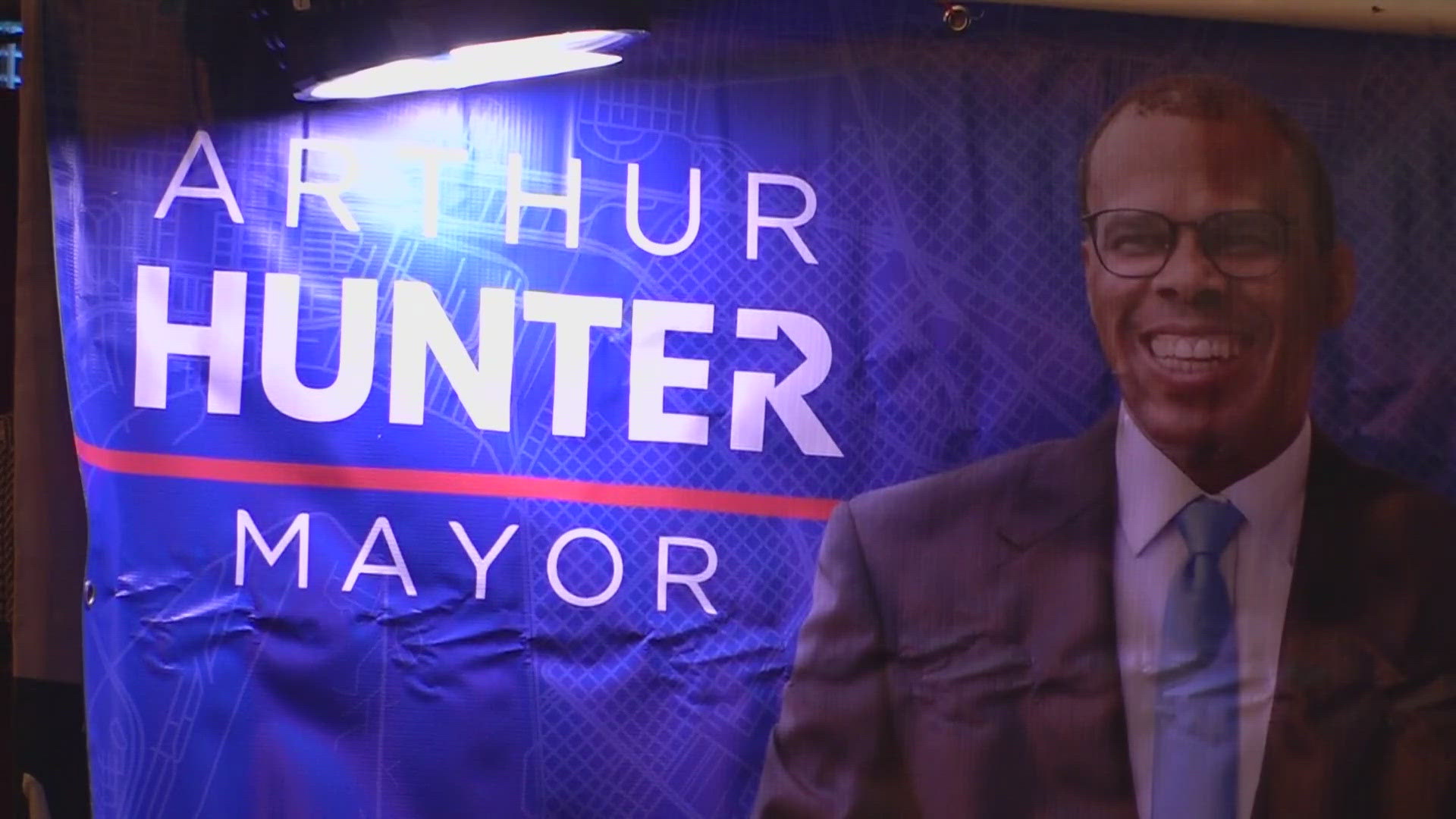 His supporters gathered in the André Cailloux Center as he shared his vision for the city.