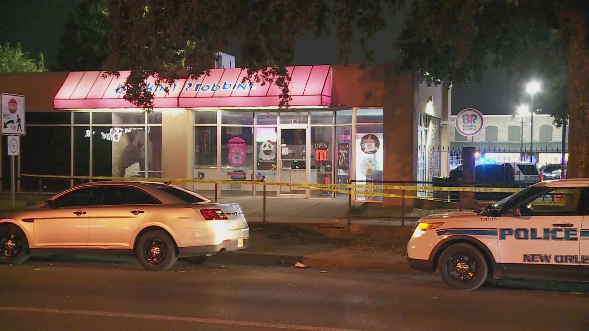 The shooting occurred outside a Baskin Robbins on Carrollton Avenue.